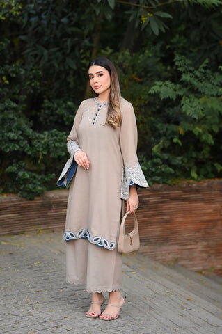 FW25DC-2877 GREY 2PCS  EMBROIDERED KURTA WITH TROUSER