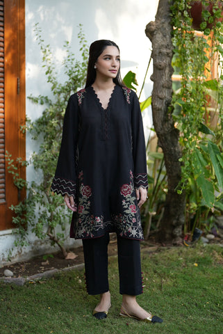 FW25DC-2883 BLACK 2PCS  EMBROIDERED KURTA WITH TROUSER