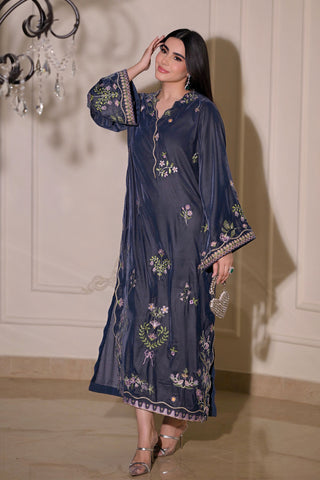 FW26DA-3001 GREY 1PCS EMBROIDERED KAFTAN