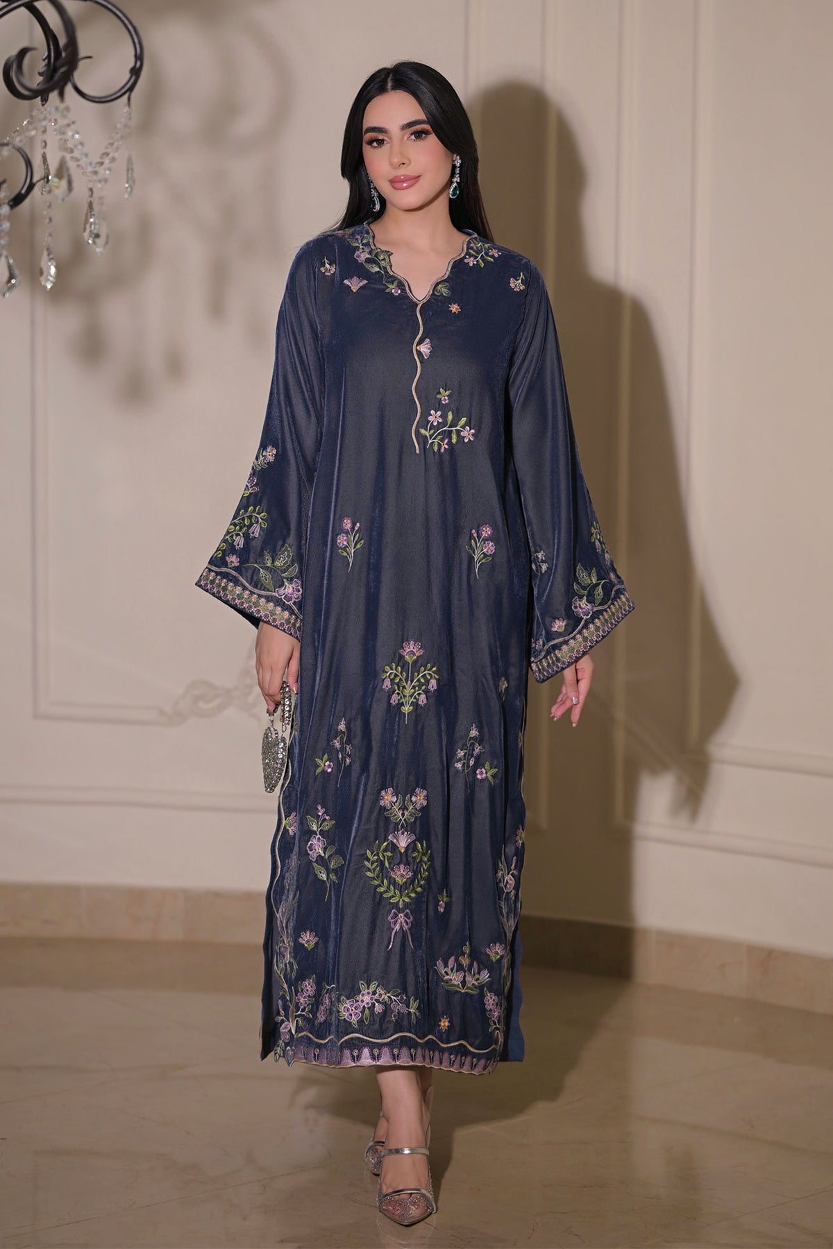 FW26DA-3001 GREY 1PCS EMBROIDERED KAFTAN
