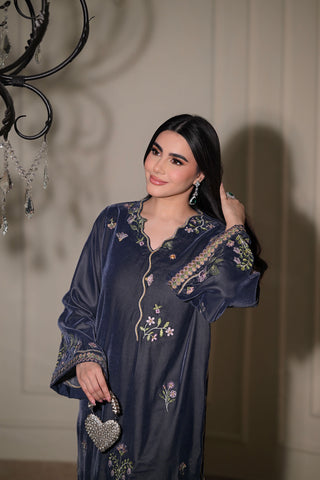 FW26DA-3001 GREY 1PCS EMBROIDERED KAFTAN