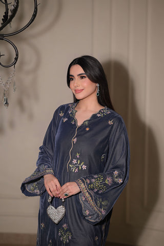 FW26DA-3001 GREY 1PCS EMBROIDERED KAFTAN