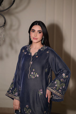 FW26DA-3001 GREY 1PCS EMBROIDERED KAFTAN