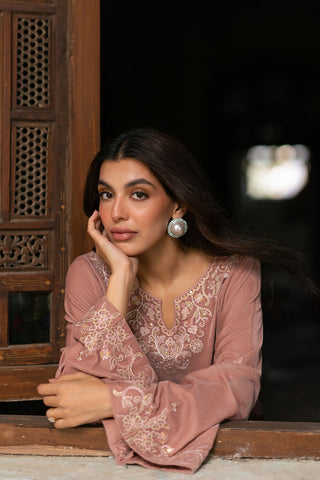 FW26DA-3006 DUSTY-ROSE 2PCS  EMBROIDERED KURTA WITH TROUSER