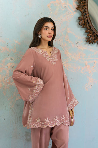 FW26DA-3006 DUSTY-ROSE 2PCS  EMBROIDERED KURTA WITH TROUSER