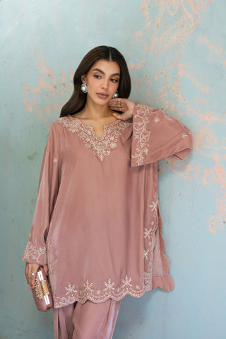 FW26DA-3006 DUSTY-ROSE 2PCS  EMBROIDERED KURTA WITH TROUSER