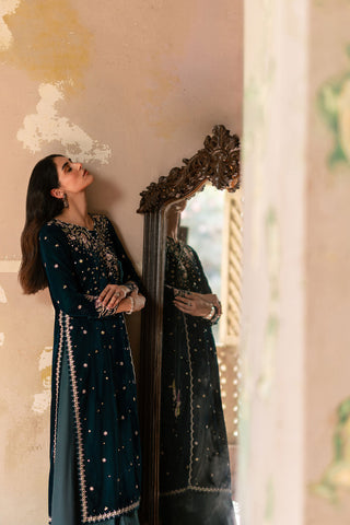 FW26DA-3017 GREEN 2PCS  EMBROIDERED KURTA WITH TROUSER