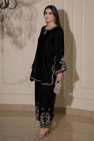 FW26DA-3022 BLACK 2PCS  EMBROIDERED KURTA WITH TROUSER