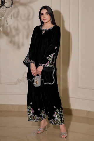 FW26DA-3022 BLACK 2PCS  EMBROIDERED KURTA WITH TROUSER
