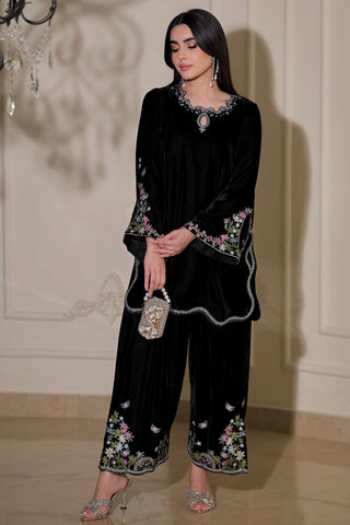 FW26DA-3022 BLACK 2PCS  EMBROIDERED KURTA WITH TROUSER