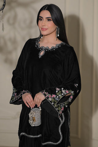FW26DA-3022 BLACK 2PCS  EMBROIDERED KURTA WITH TROUSER