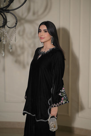 FW26DA-3022 BLACK 2PCS  EMBROIDERED KURTA WITH TROUSER