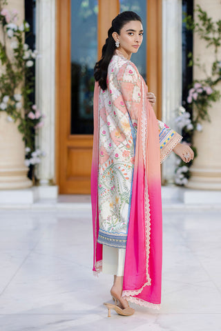 Ethereal orange silk creation with dainty floral embroidery across a checkered motif layout.