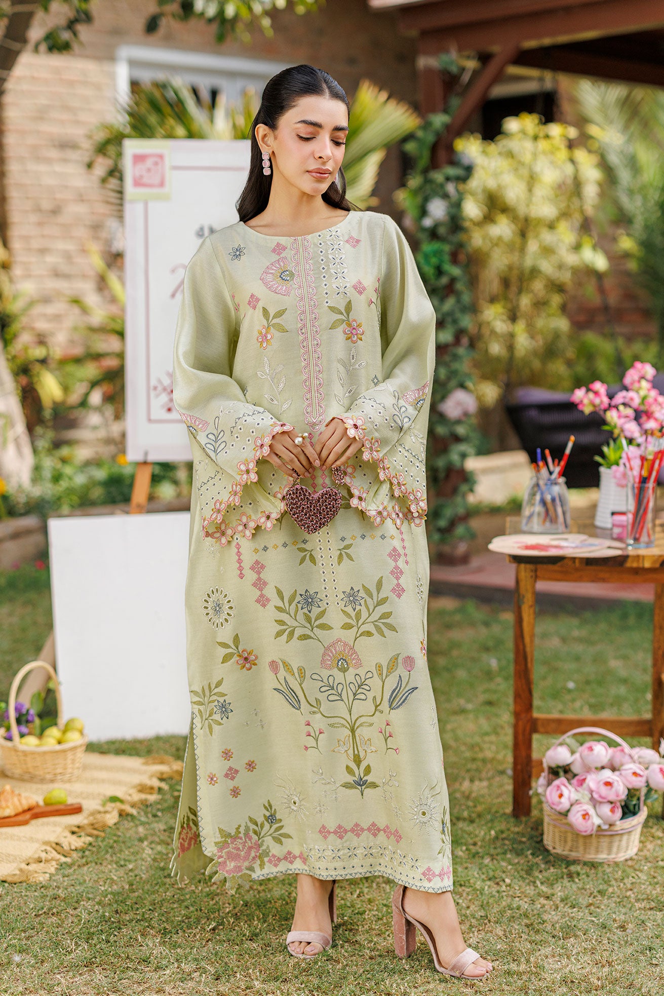 SS26DA-2904 MINT GREEN 2PCS  EMBROIDERED KURTA WITH TROUSER