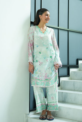 SS26DP-2957 L-GREEN 2PCS  EMBROIDERED KURTA WITH TROUSER