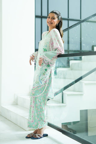 SS26DP-2957 L-GREEN 2PCS  EMBROIDERED KURTA WITH TROUSER