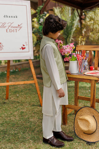 SS26DK-0223 - MINT GREEN  -  KURTA ,PAJAMA & WAIST COAT - 3PCS