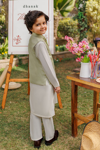 SS26DK-0223 - MINT GREEN  -  KURTA ,PAJAMA & WAIST COAT - 3PCS