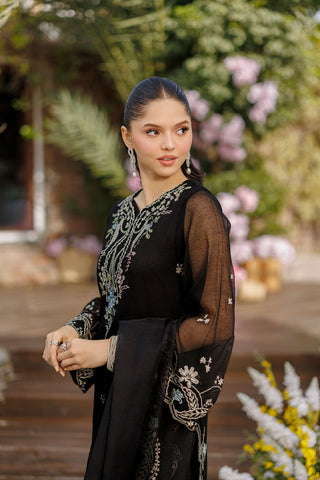 DUPATTA: SS26DD-2905  BLACK EMBROIDED DUPATTA