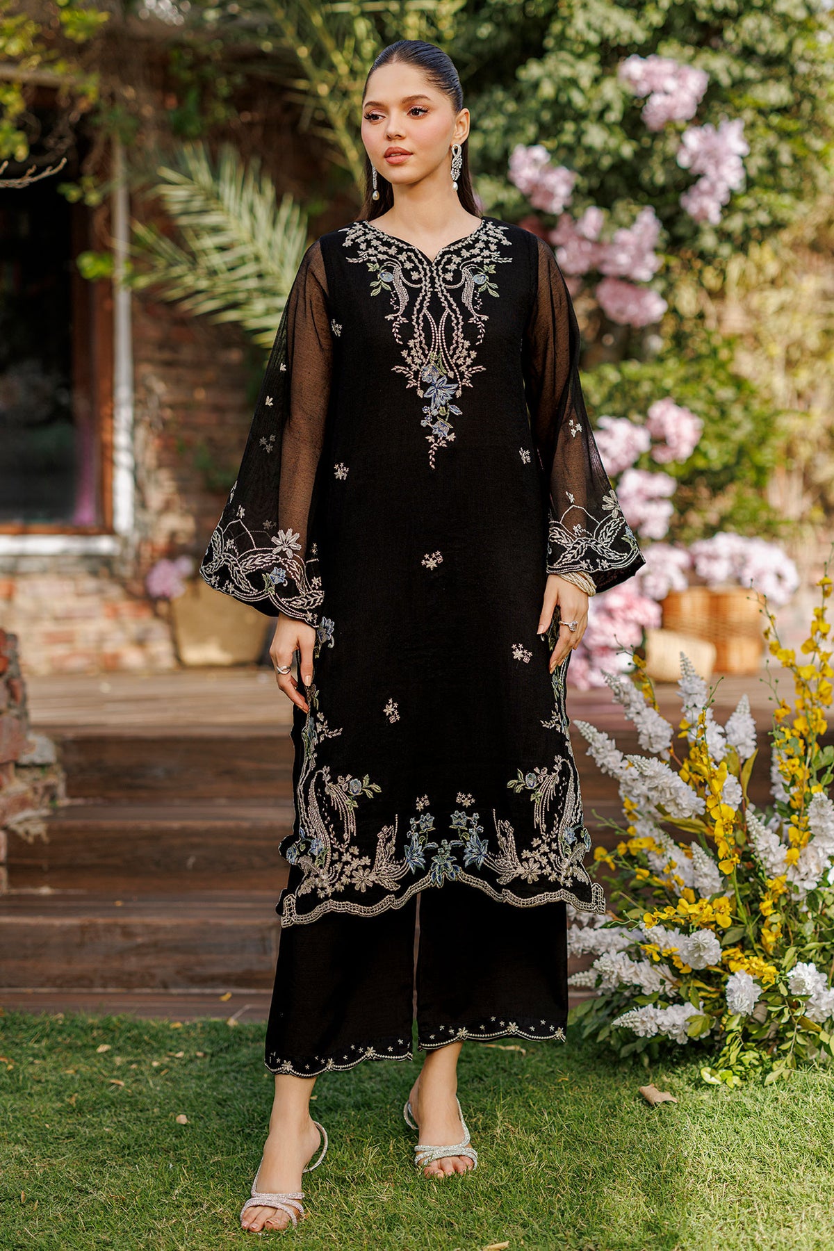 SS26DA-2905 BLACK 2PCS  EMBROIDERED KURTA WITH TROUSER