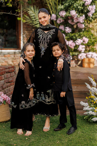 SS26DA-2905 BLACK 2PCS  EMBROIDERED KURTA WITH TROUSER