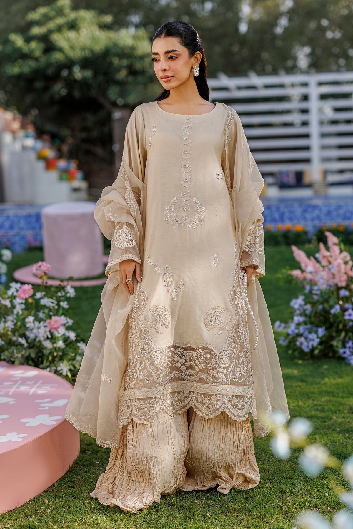 DUPATTA: SS26DD-2901  BEIGE EMBROIDED DUPATTA