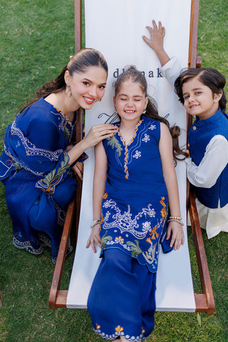 SS26DA-2907 ROYAL BLUE 2PCS  EMBROIDERED KURTA WITH TROUSER