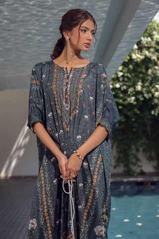 SS24DA-2520 DARK GREEN HAND EMBELLISHED KAFTAN