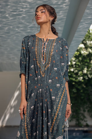 SS24DA-2520 DARK GREEN HAND EMBELLISHED KAFTAN