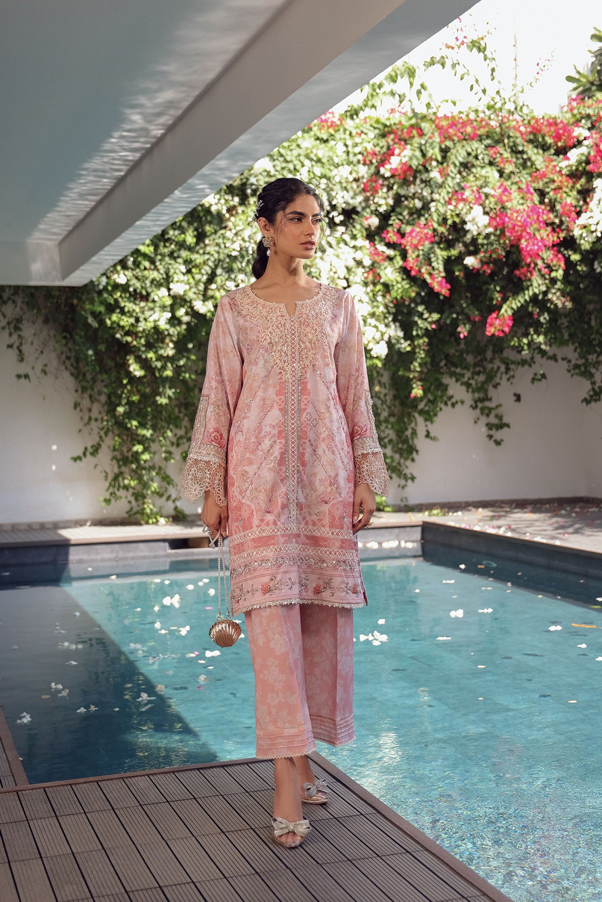 SS24DA-2515 LIGHT PINK 2PCS HAND EMBELLISHED  SHIRT WITH TROUSER