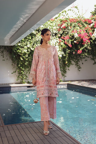 SS24DA-2515 LIGHT PINK 2PCS HAND EMBELLISHED  SHIRT WITH TROUSER