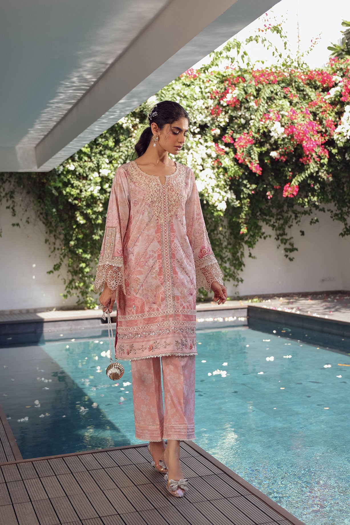 SS24DA-2515 LIGHT PINK 2PCS HAND EMBELLISHED  SHIRT WITH TROUSER
