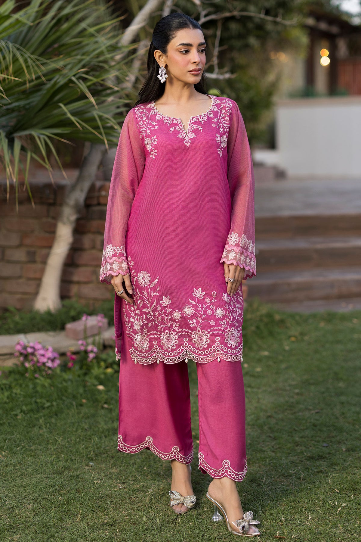 SS25DA-2775  MAGENTA  2PCS  EMBROIDERED KURTA WITH TROUSER
