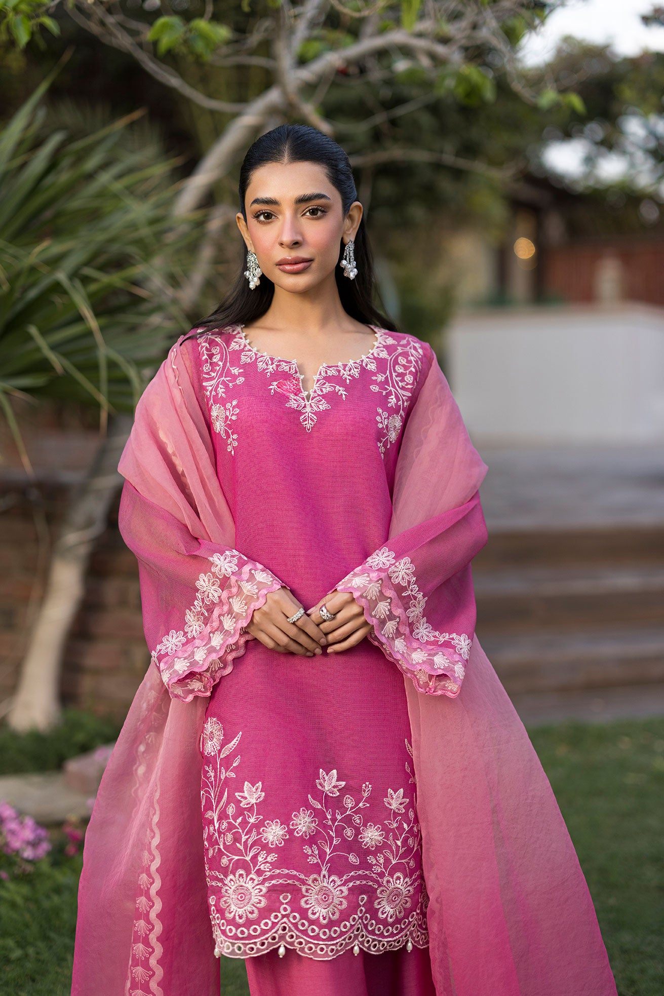 SS25DA-2775  MAGENTA  2PCS  EMBROIDERED KURTA WITH TROUSER