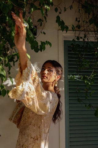 SS24DA-2513 MUSTARD 2PCS HAND EMBELLISHED  SHIRT WITH TROUSER