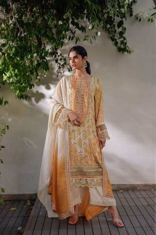 SS24DA-2519 MUSTARD 2PCS HAND EMBELLISHED  SHIRT WITH TROUSER