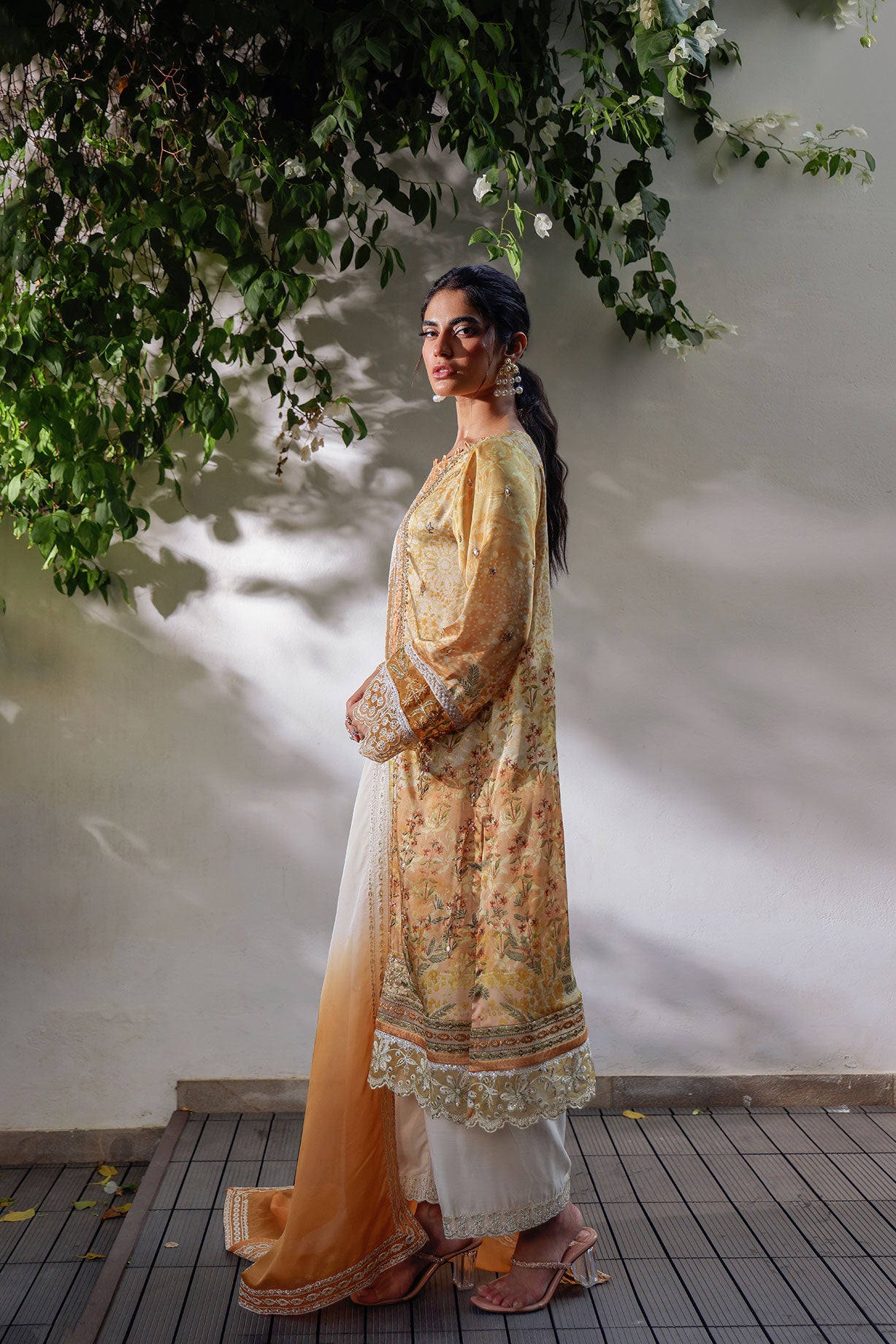 SS24DA-2519 MUSTARD 2PCS HAND EMBELLISHED  SHIRT WITH TROUSER