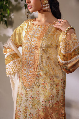 SS24DA-2519 MUSTARD 2PCS HAND EMBELLISHED  SHIRT WITH TROUSER