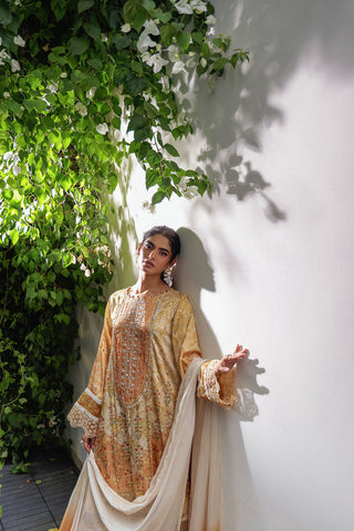 SS24DA-2519 MUSTARD 2PCS HAND EMBELLISHED  SHIRT WITH TROUSER