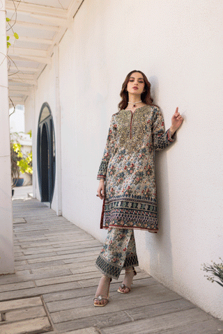 Silk Tunic - 2PCS HAND EMBELLISHED  SHIRT WITH TROUSER-SS24DA-2663 MULTI