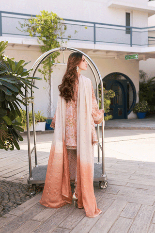 Silk Tunic - 2PCS HAND EMBELLISHED  SHIRT WITH TROUSER-SS24DA-2670 PEACH