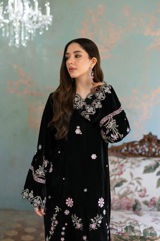 FW26DA-3008  BLACK 1PCS EMBROIDERED KAFTAN