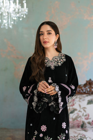 FW26DA-3008  BLACK 1PCS EMBROIDERED KAFTAN