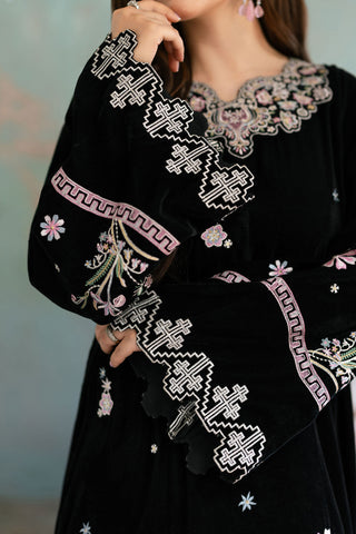 FW26DA-3008  BLACK 1PCS EMBROIDERED KAFTAN