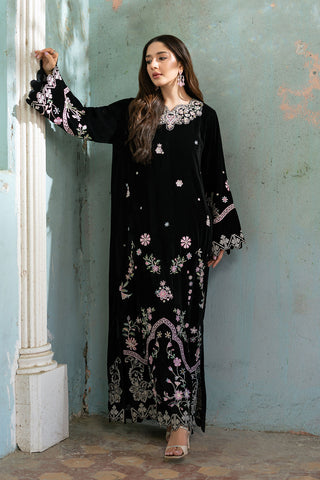 FW26DA-3008  BLACK 1PCS EMBROIDERED KAFTAN