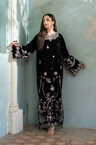 FW26DA-3008  BLACK 1PCS EMBROIDERED KAFTAN