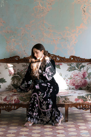 FW26DA-3008  BLACK 1PCS EMBROIDERED KAFTAN