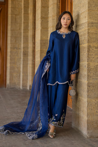 DUPATTA: SS26DD-2923  BLUE EMBROIDED DUPATTA