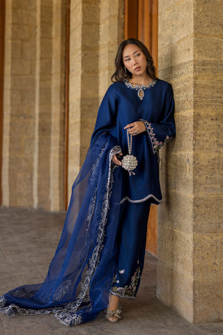 DUPATTA: SS26DD-2923  BLUE EMBROIDED DUPATTA