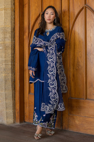 DUPATTA: SS26DD-2923  BLUE EMBROIDED DUPATTA